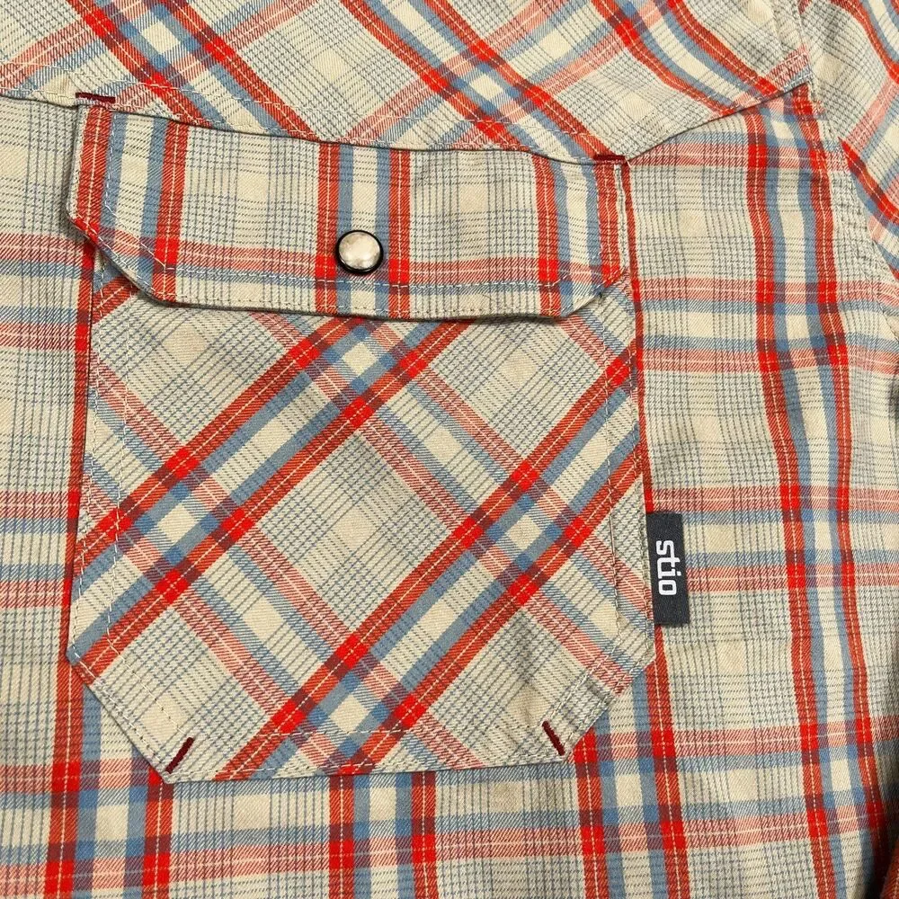 Stio Shirt Mens 2XL Hayden Orange Plaid Flannel Western Pearl Snap Long Sleeve - Picture 7 of 12